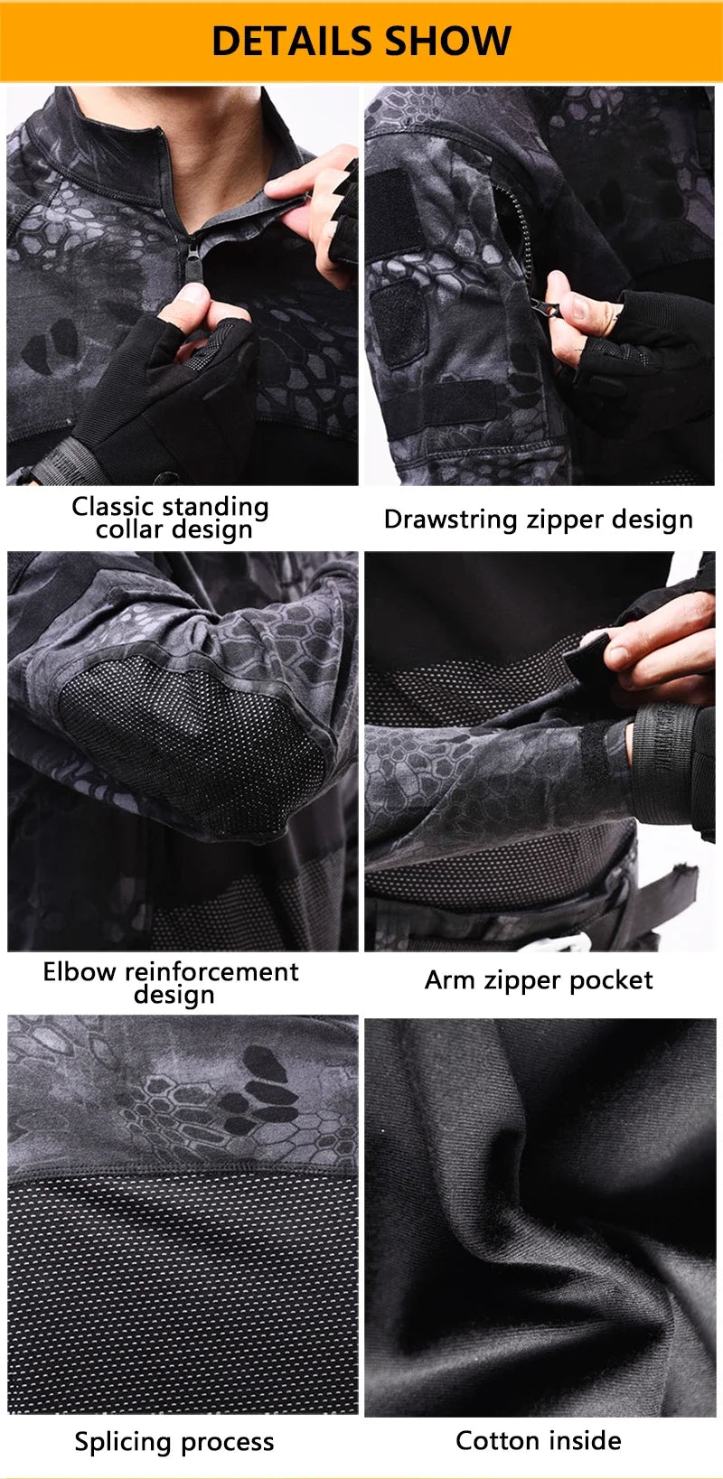 Combat Shirts 1/4 Zip Long Sleeve Tactical Shirts Breathable Outdoor Hiking Shirts Pullover Tops Hunting Clothes Wear Resistant