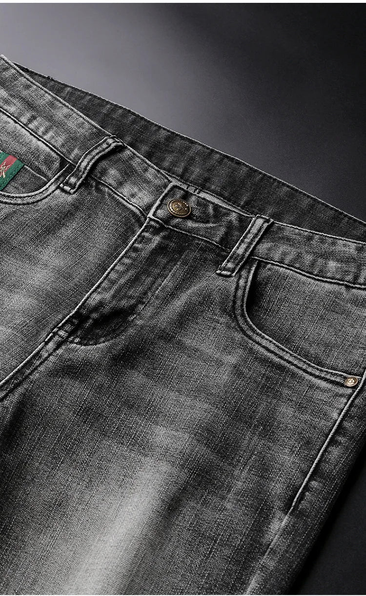 Smoky gray jeans men's affordable luxury fashion stretch slim-fitting small straight street trend high-end quality denim pants