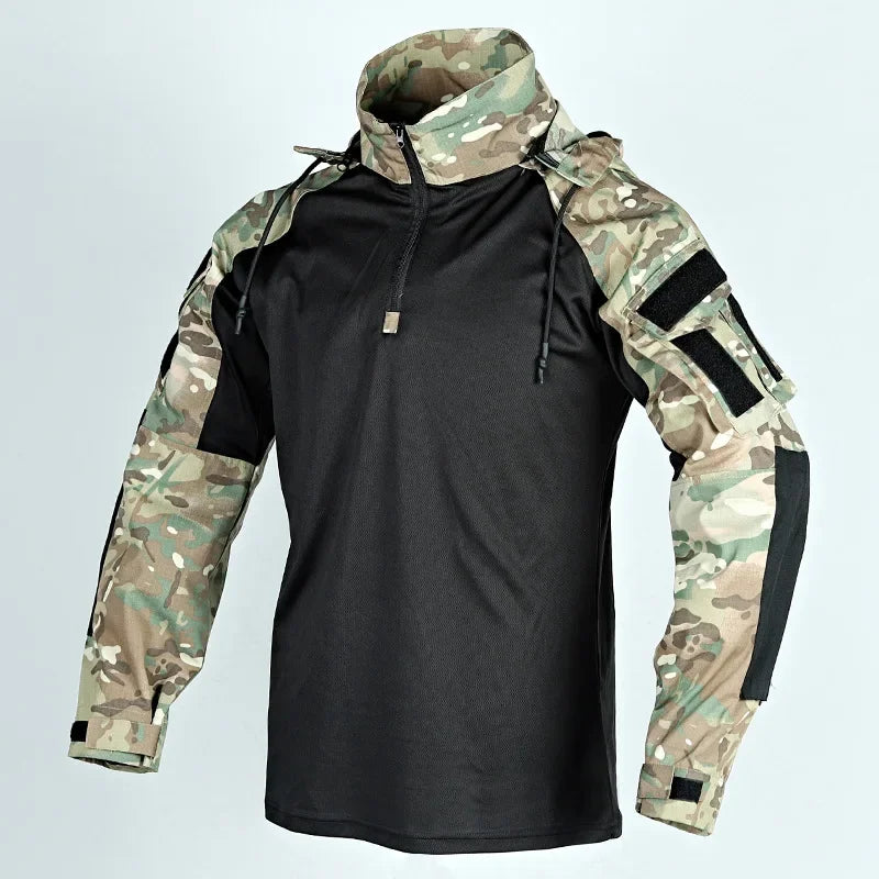 Outdoor Uniform Tactical Suits Wear Resistant T-Shirt Hood Pants Men Clothes Combat Shirts Airsoft Paintball Hunting Clothing