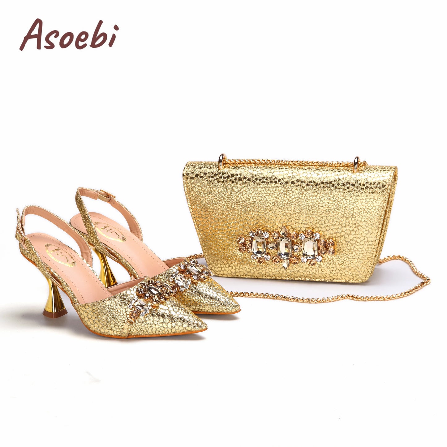 Pink Color Sandals for Women 2024 Luxury Wedding Pumps High Heels Rhinestone Design Party Shoes and Bags Set for Wedding Party
