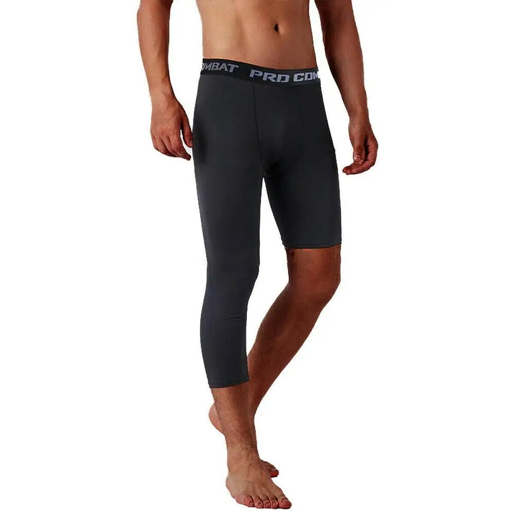 1pcs Summer Men Running Tights 3/4 Pants Male Basketball Football Soccer Fitness Exercise Sport Cropped One Leg Leggings