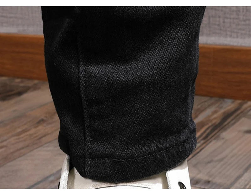 Streetwear Fashion Men Jeans Black Color Stretch Elastic Slim Fit Painted Ripped Jeans Men Patch Designer Hip Hop Pants Hombre