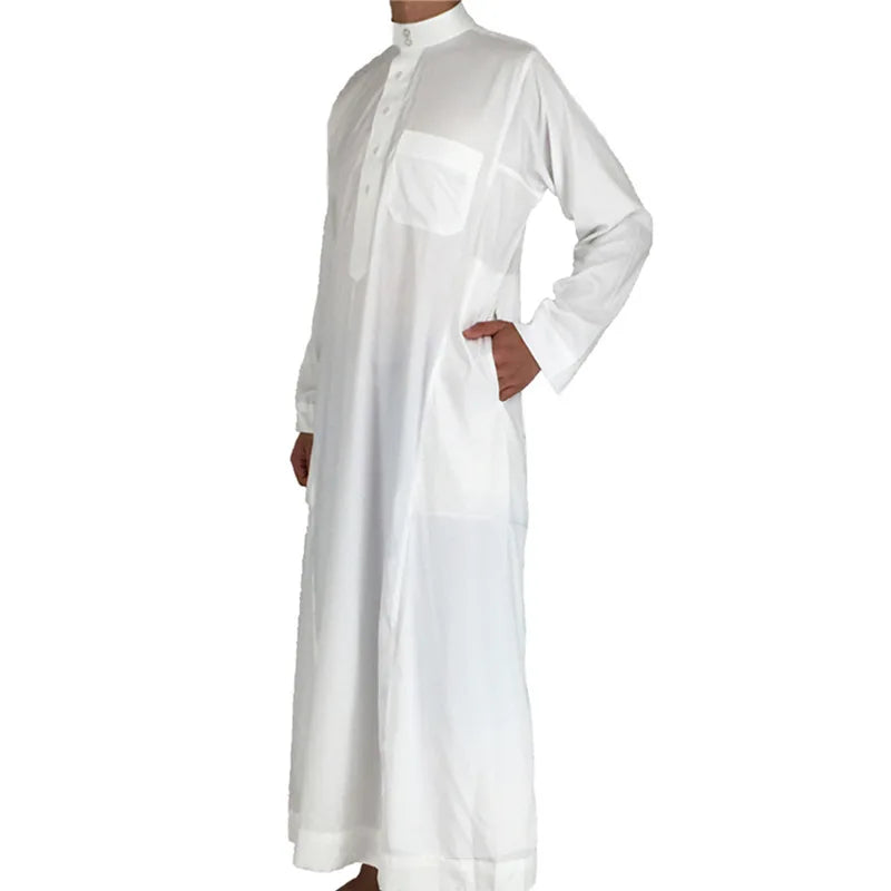 New 2024 Muslim Middle East Men Long Sleeve Arab Crew Neck Islamic Solid Color Kaftan Maxi Dubai Long Jubba Thobe Abaya Clothes