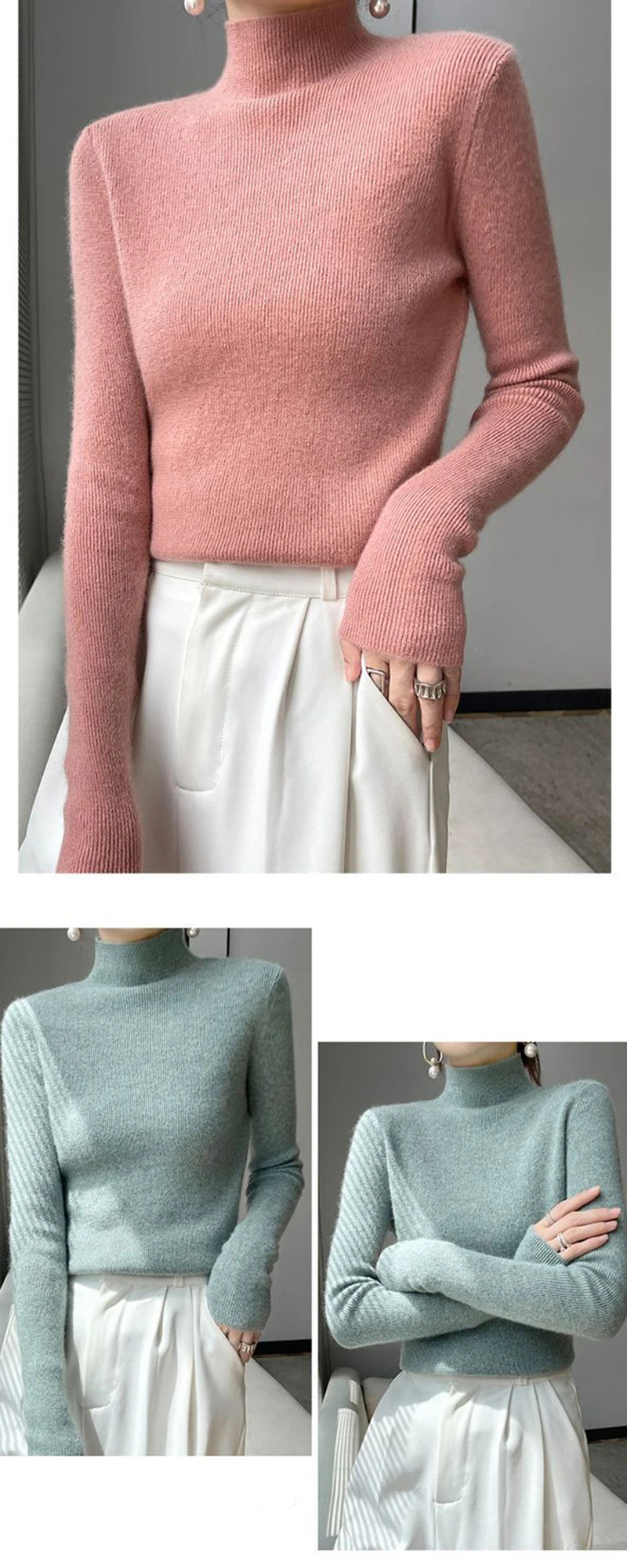 Solid Sweater Women Half Turtleneck Knitted Pullovers Harajuku Korean Thick Knitwear Autumn Winter Fashion Slim Jumpers
