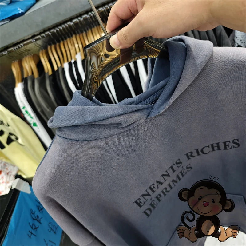 Washed Blue Best Quality 1:1 ERD Men's Hoodie Thick and Loose Enfants Riches D é Prim é s Printed Sweatshirt