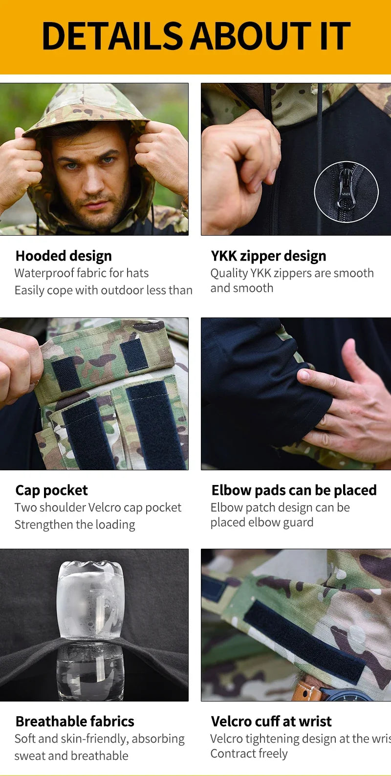 Combat Shirt Hoodies Wear resistant Tops Men Airsoft Tactical Shirts Long Sleeve Paintball Camping Hunting Clothing