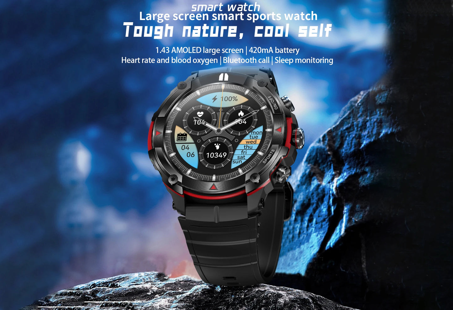MASX MOSS Ⅱ smart watch 1.43'' AMOLED Display 420mAH bluetooth call Military-grade Toughness Waterproof Sport watch men