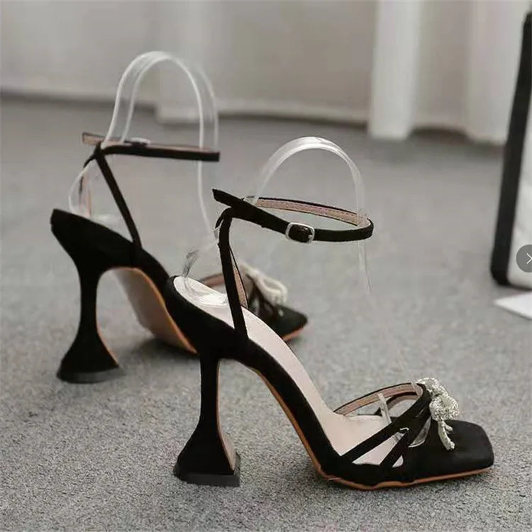 Comemore Women's High Heels Sexy Sandal Women Stiletto Heel Slingback Shoes Woman Summer 2023 Fashion Rhinestone Plus Size 42 43