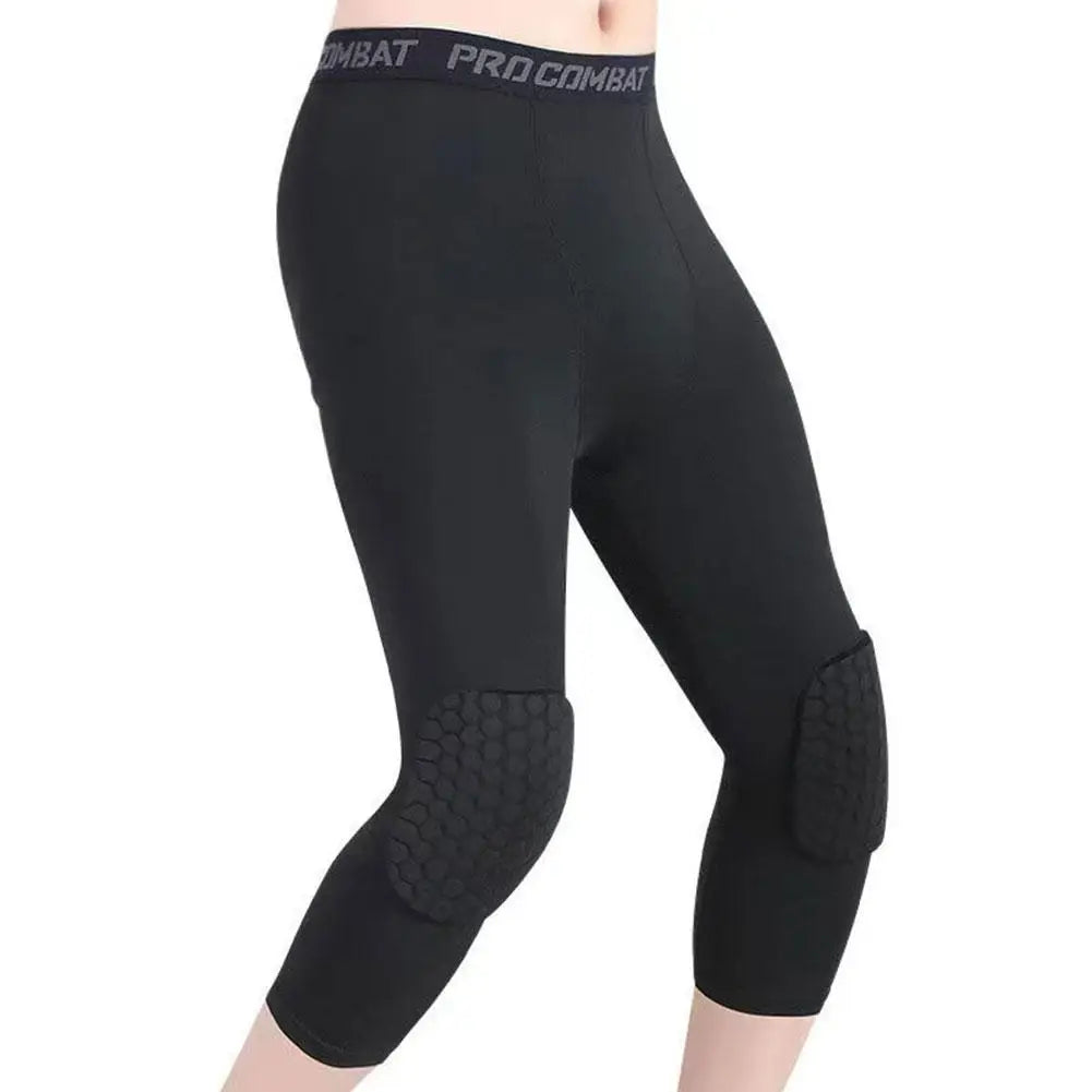 Men's Honeycomb Knee Pads Running Anti-collision Tight Safety Pants Basketball Training 3/4 Leggings Sports Compression Pants