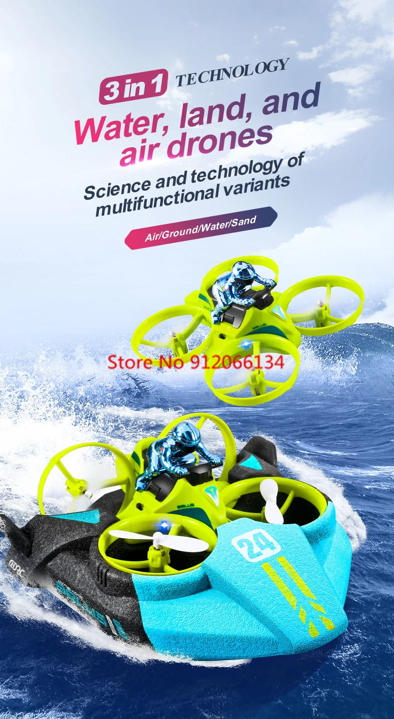 3 In 1 RC Drone Hovercraft Air Flight/Land/Water Driving Quadcopter Aircraft Car Boat Remote Control Airplane Boy Kid Gift Toys