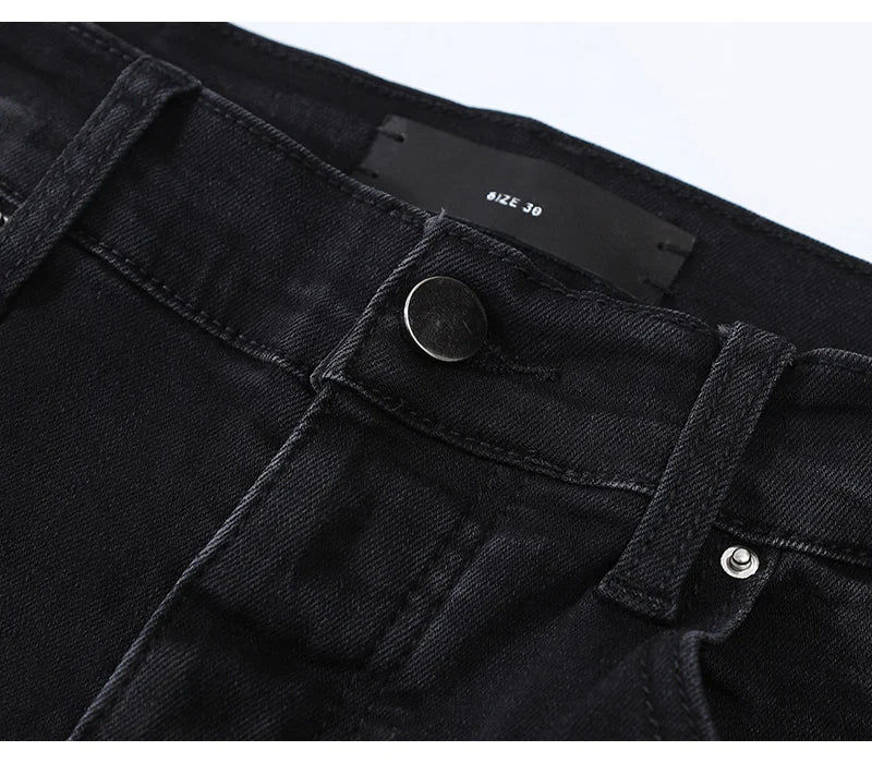 Designer High Street Fashion Men's Retro Black Jeans Stretch Slimming Ripple Jeans Men's Hip Hop Brand Pants Hombre