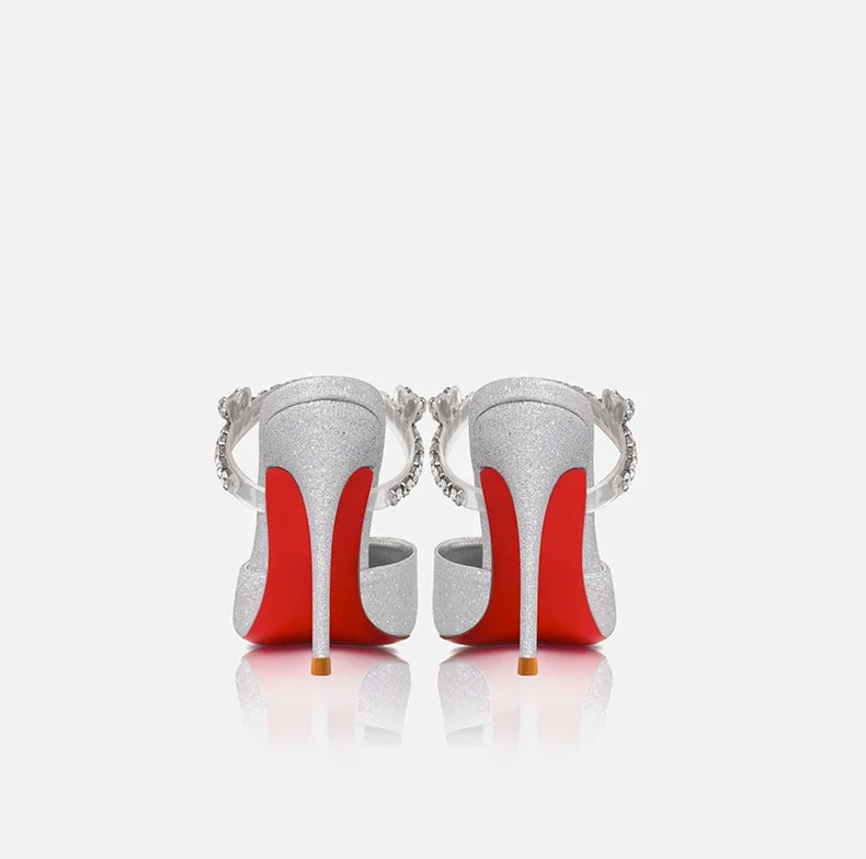 Heeled sandals Red Shiny Bottom Women's Shoes Gladiator Sandals Summer Shoes Woman 2024 Luxury Rhinestone High-heeled slippers