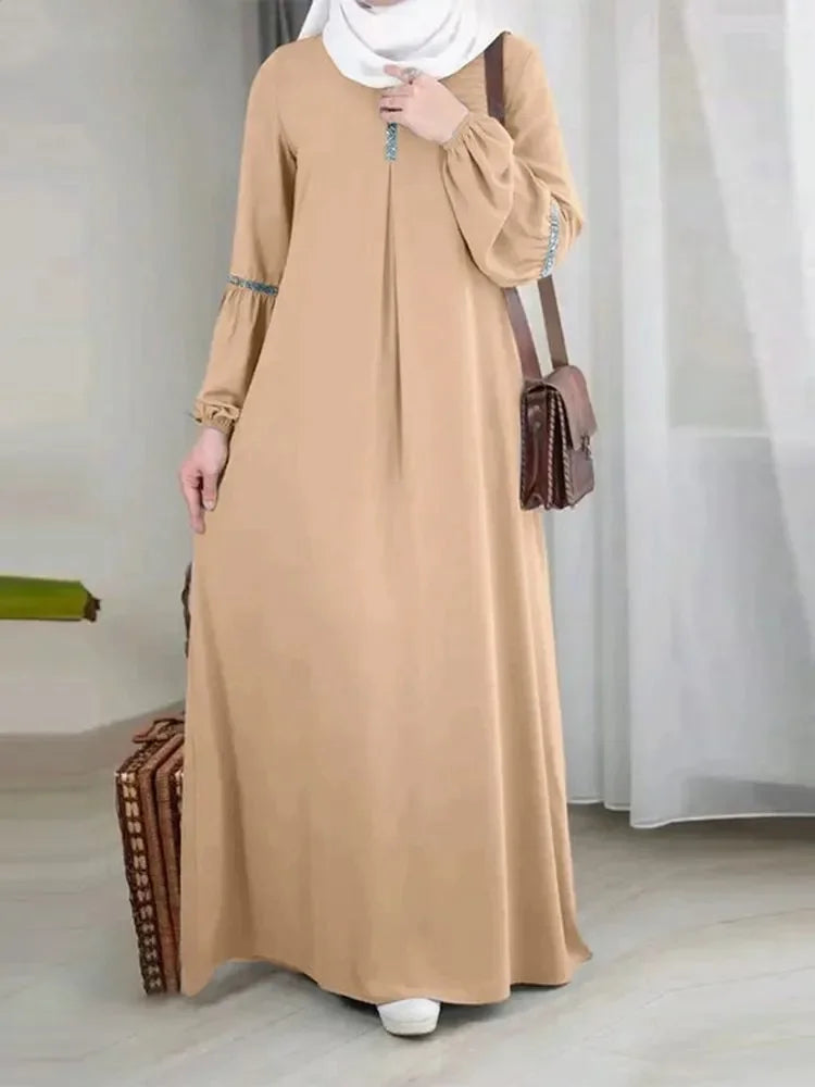 Arabian Dubai Abayas Women Clothes Musulmane Casual Sequin Sundress Muslim Dress Women Stretch Cuff Kaftan Lislamic Clothing