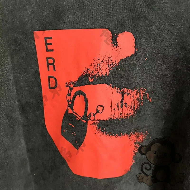 Red letter printed ERD men's hoodie retro pure cotton loose casual sportswear streetwear men