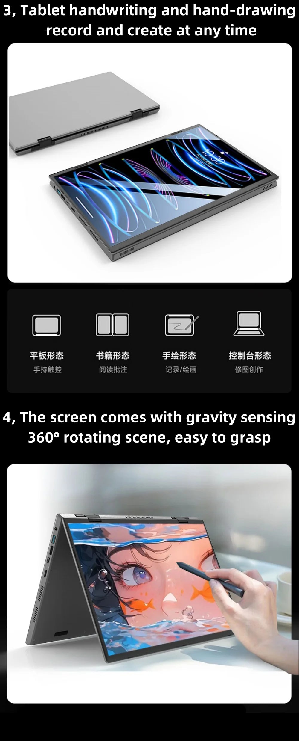 Dual Screen Laptop Intel N95 Processor 14“+14” touch Gaming Laptop DDR4 32GB 1TB 2TB SSD Notebook Computer