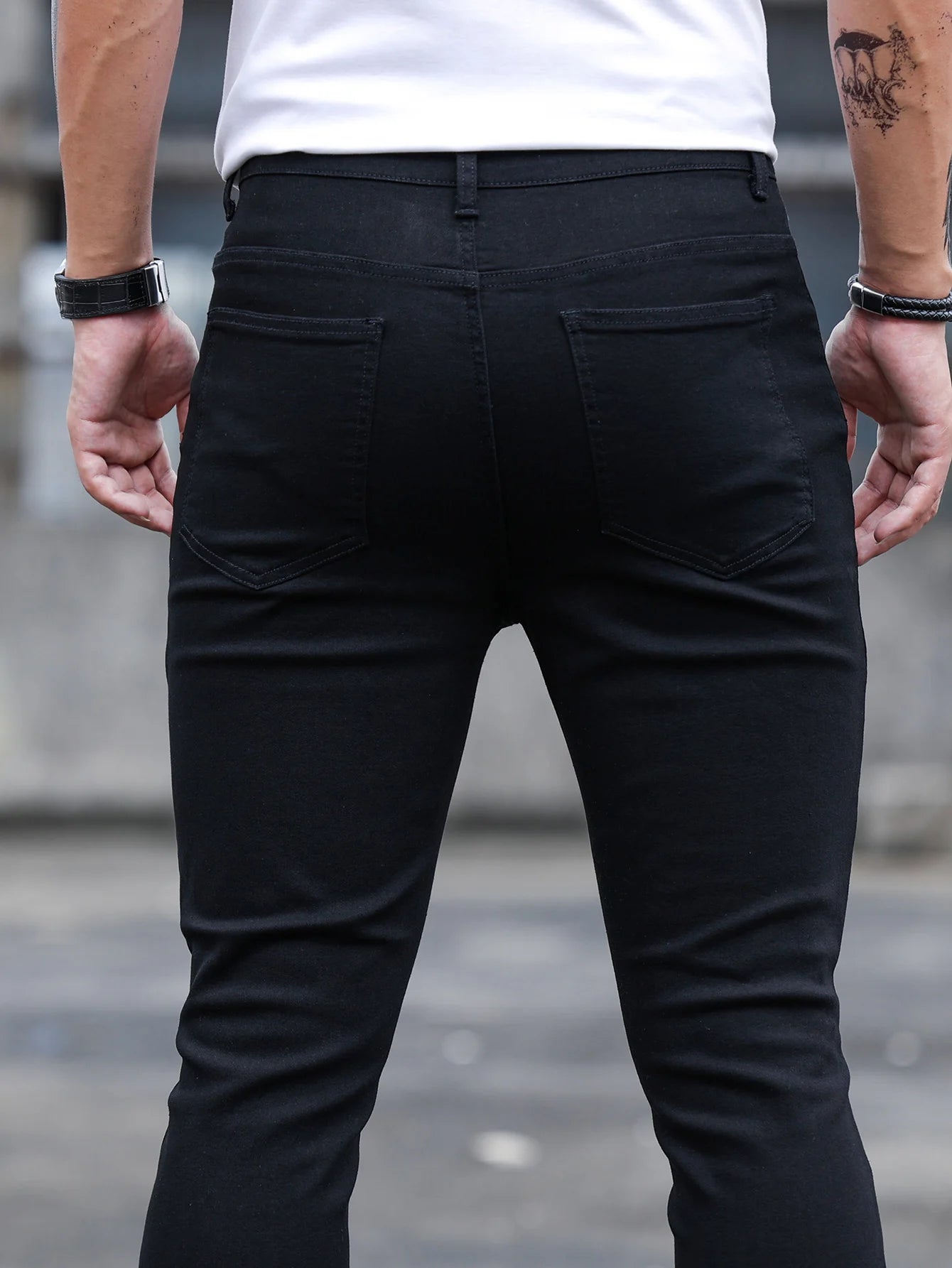 Fashion Men's Street Ripped Jeans Pure Black Stretch Tight Small Foot Pencil Pants Boyfriend Club Clothing Denim Ropa Hombre