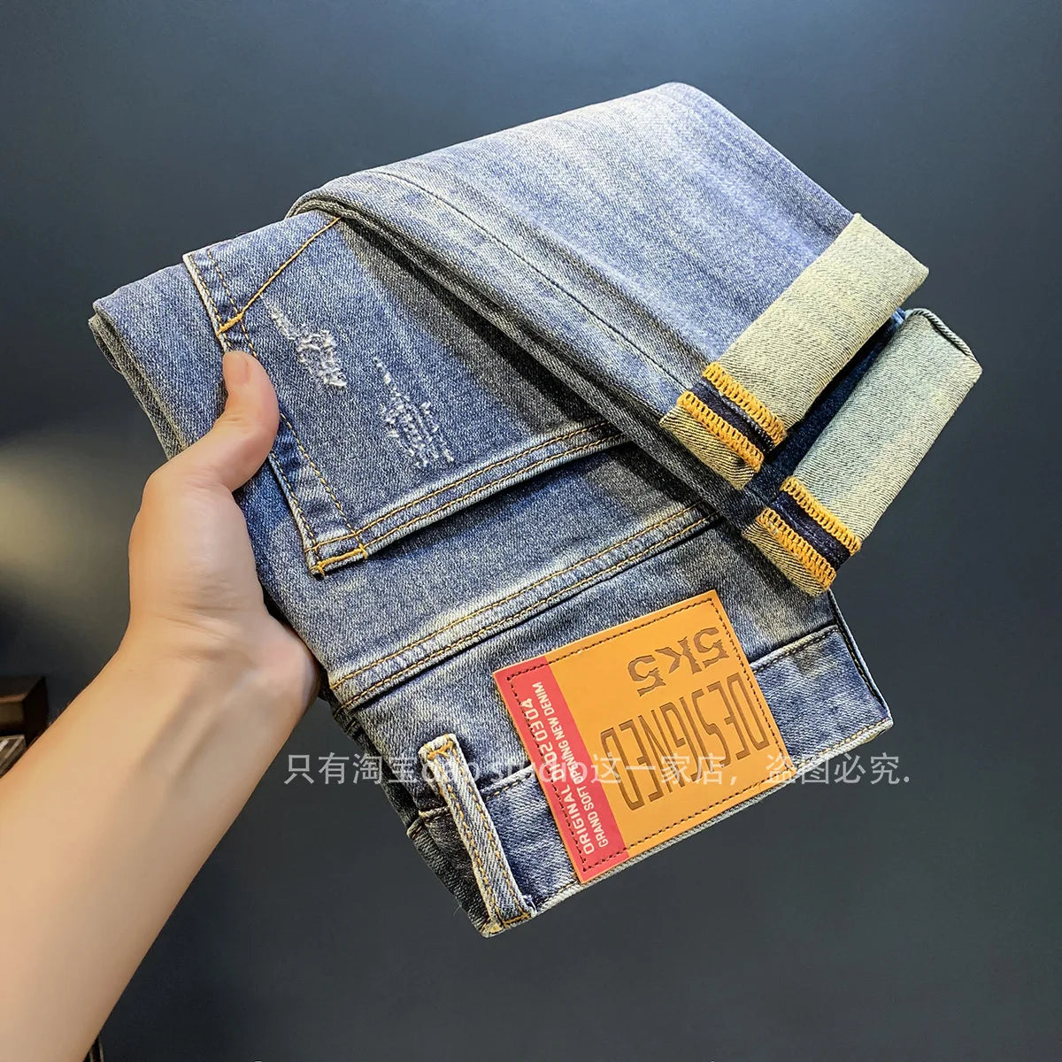 Light Luxury Jeans for Men 2024 Autumn Retro Distressed Casual Trousers Fashion Street Skinny Denim Pants