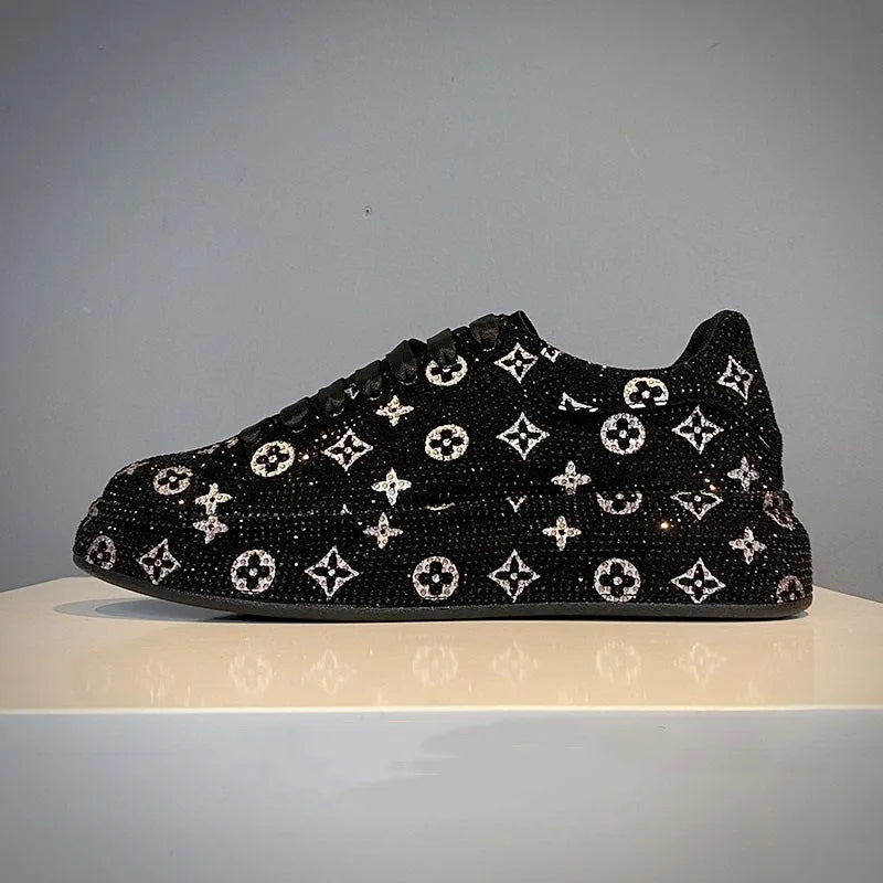 Trendy brand low-top hot diamond board shoes men's solid color foreign style lace-up versatile casual dad shoes