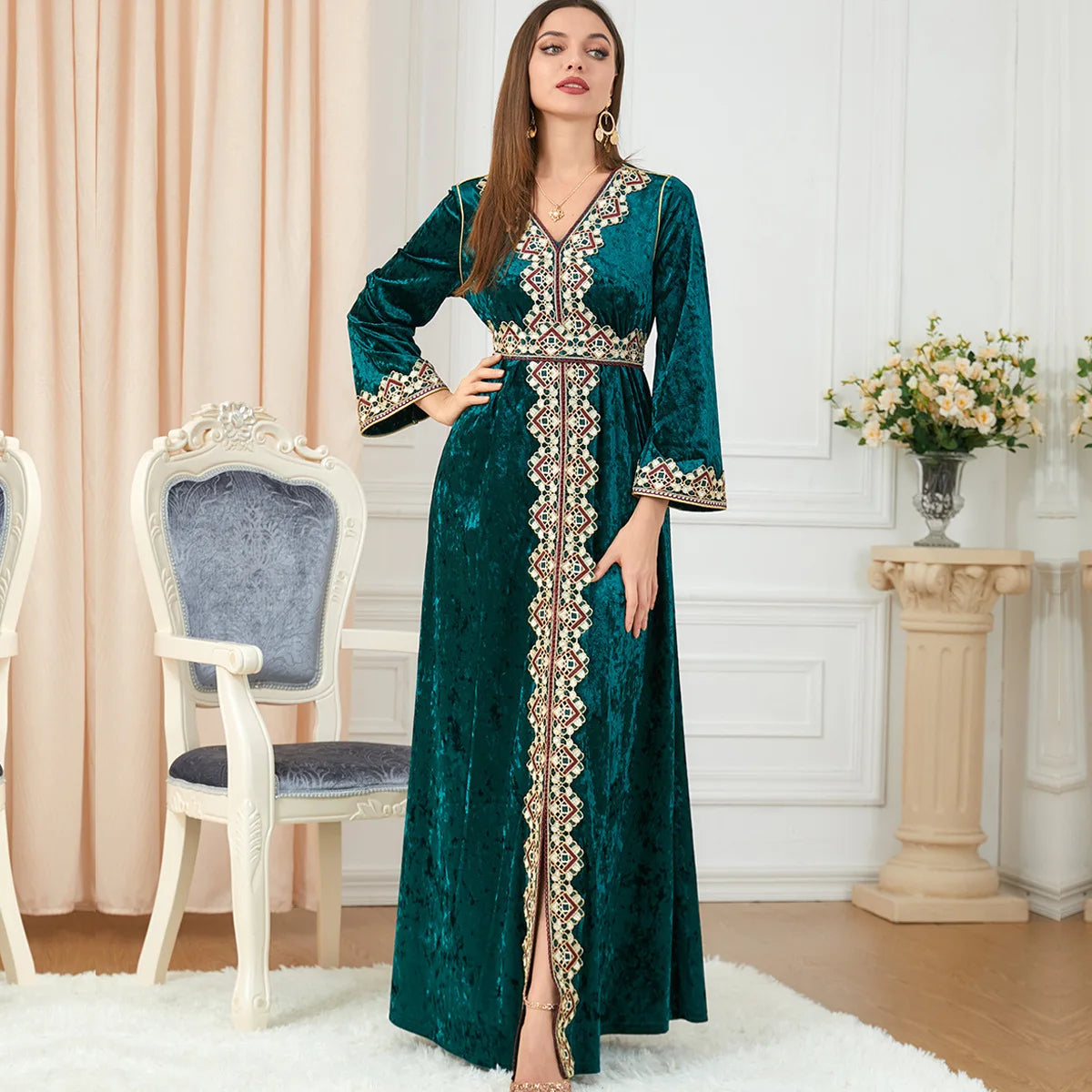 Middle East Evening Dress Set for Women, Muslim Fashion, Islamic Women's Gown, Ramadan, Dubai, Saudi Arabian, New, 2 Pcs