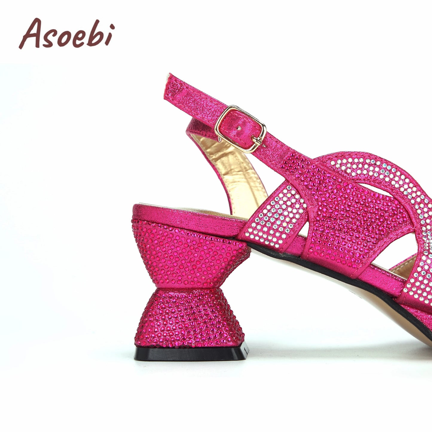 Black Color Sandals for Women 2024 Luxury Comfortable Pumps Low Heels Rhinestone Design Wedding Party Shoes and Bags Set