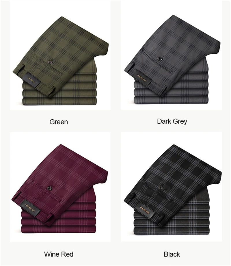 Spring Men's Trousers Fashion Business Classic Stripe Plaid Black Solid Color Trouser High Quality Formal Suit Pants Male 30-38