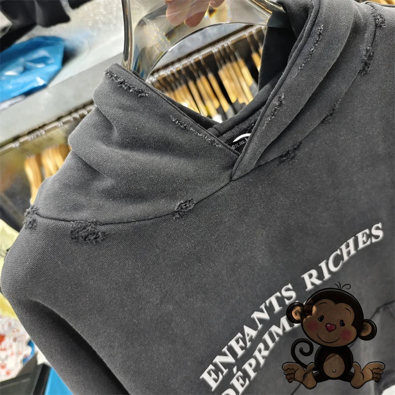Washed Blue Best Quality 1:1 ERD Men's Hoodie Thick and Loose Enfants Riches D é Prim é s Printed Sweatshirt