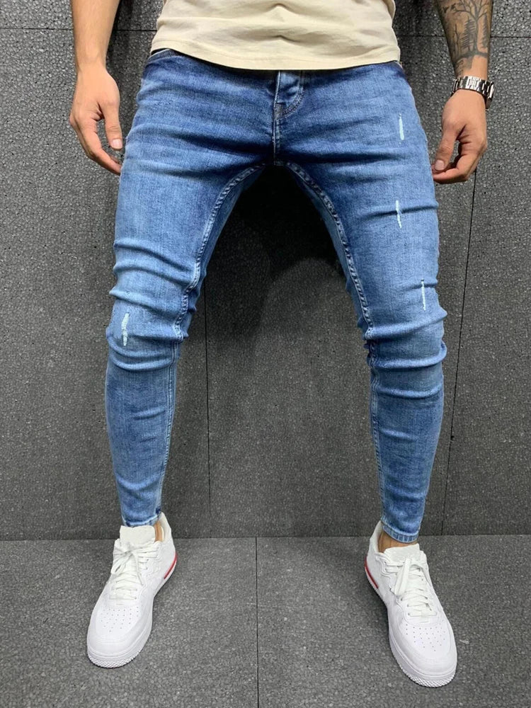 Slim Fit Ripped Men's Jeans Fashion Paint Hip Hop Male Denim Trousers Street Style Youth Cool Pant Stretch Jeans For Calves