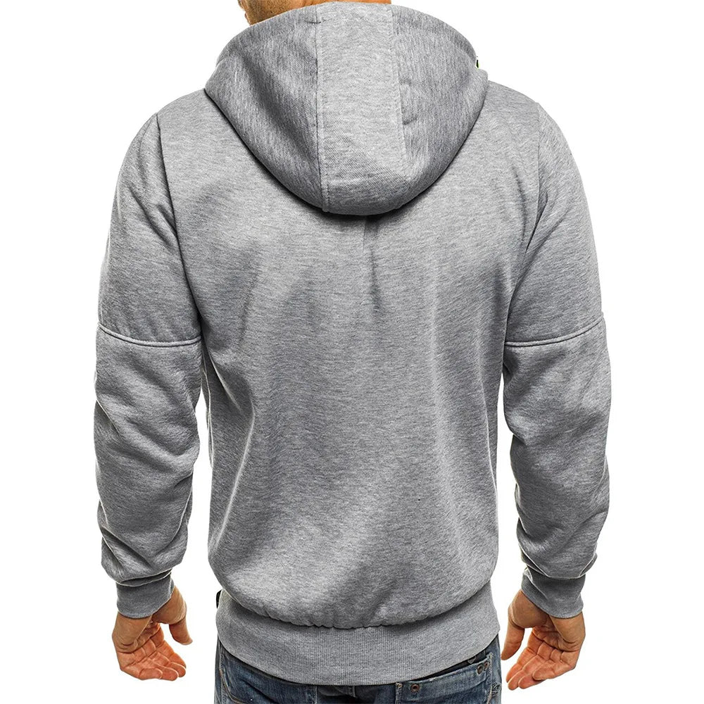 Spring Autumn New Solid Color Hooded Drawstring Long Sleeve Sweatshirts Man Fashion Zipper Pockets Street All-match Cardigan