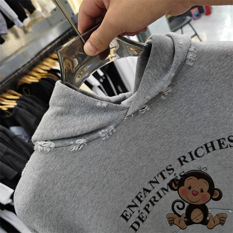 Washed Blue Best Quality 1:1 ERD Men's Hoodie Thick and Loose Enfants Riches D é Prim é s Printed Sweatshirt