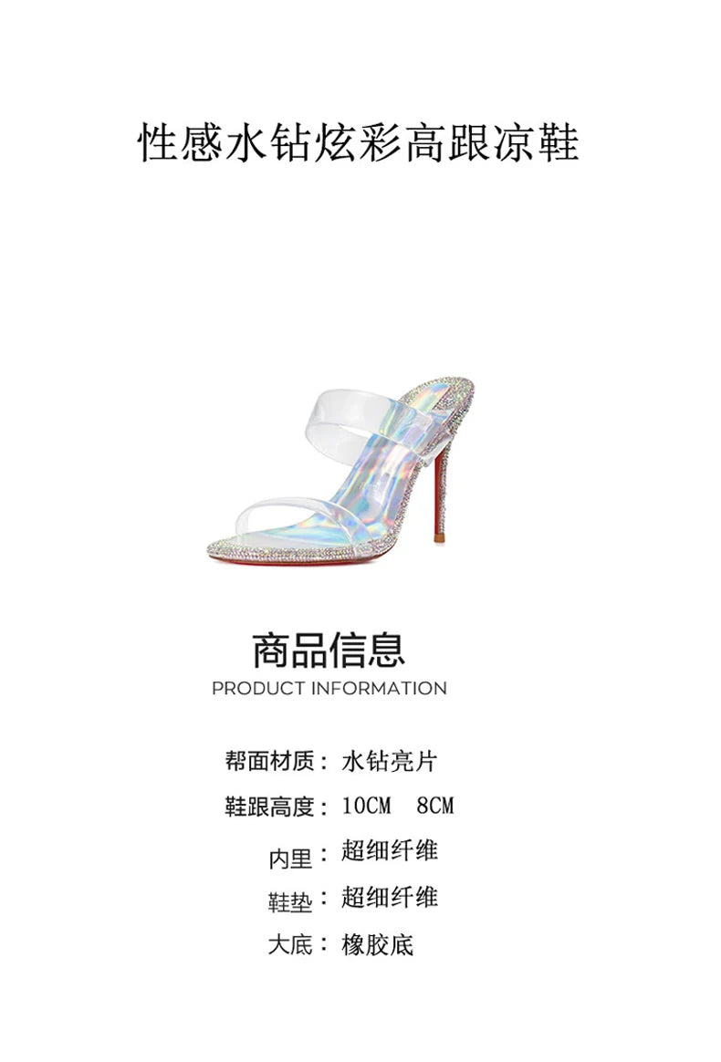 Transparent PVC Rhinestone Women's sandals Red Shiny Bottoms heeled sandals trend 2024 High-heeled slippers Luxury party women