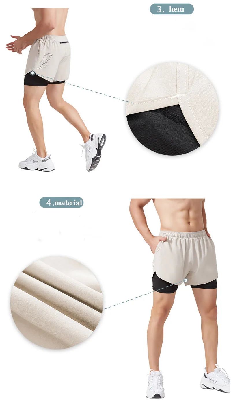 2023 Sport Shorts Men Sportswear Double-deck Training Short Pant Summer 2 In 1 Beach Homme Clothing Jogging Gym Running Shorts