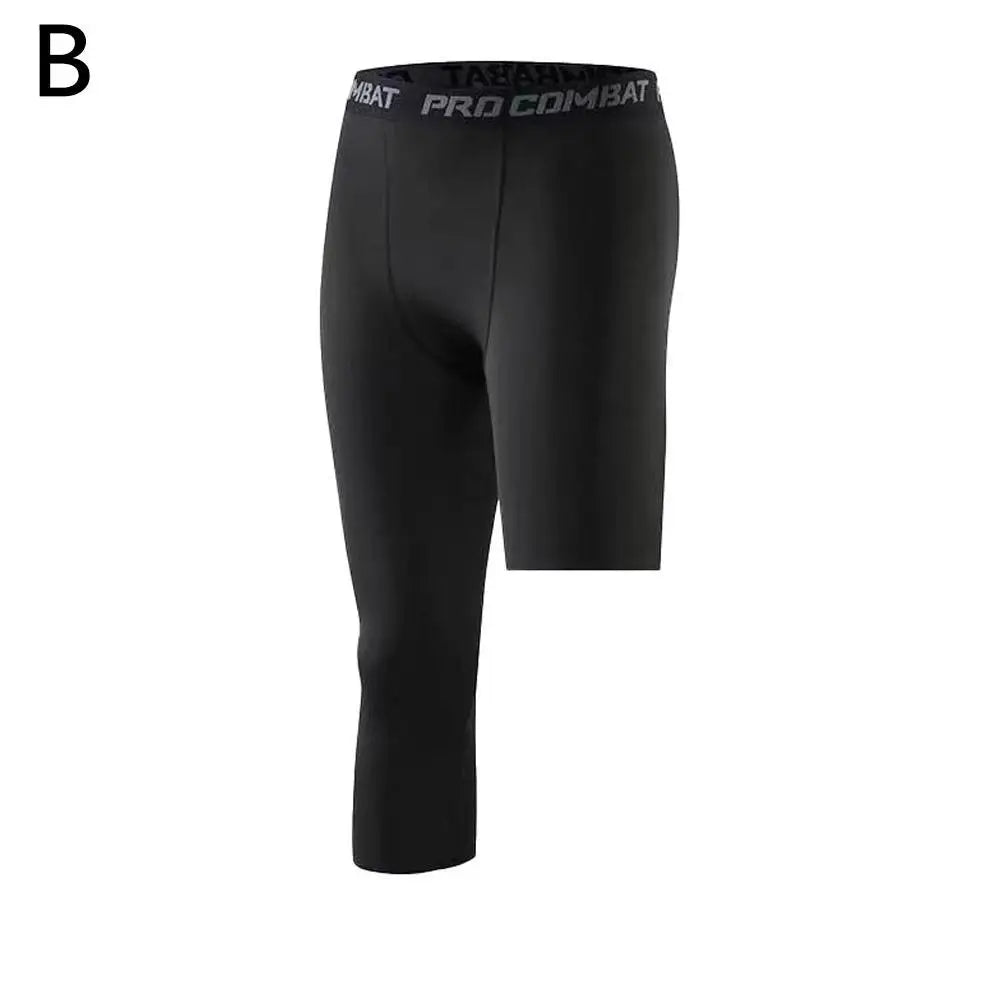 1pcs Summer Men Running Tights 3/4 Pants Male Basketball Football Soccer Fitness Exercise Sport Cropped One Leg Leggings
