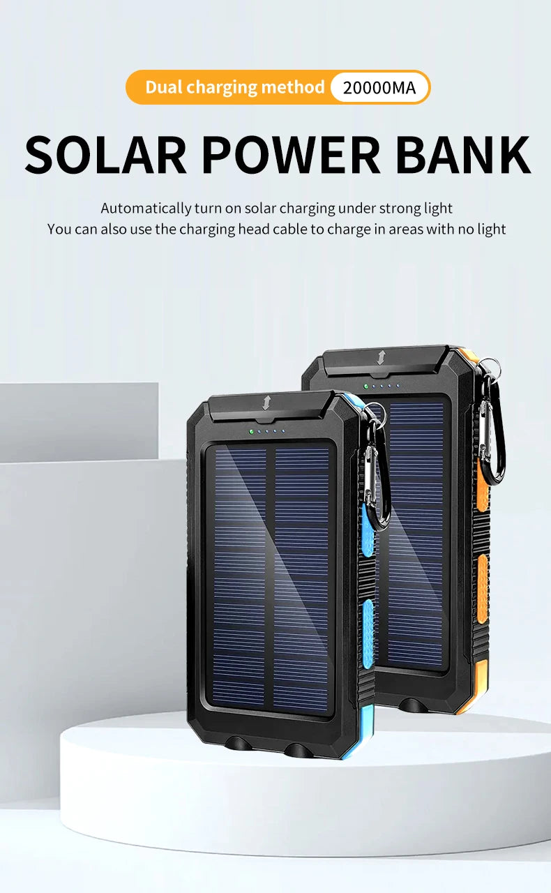 Waterproof Outdoor Solar Power Bank 20000mAh Dual USB Travel Outdoor Solar Mobile Phone Charger Solar Powerbanks For Camping