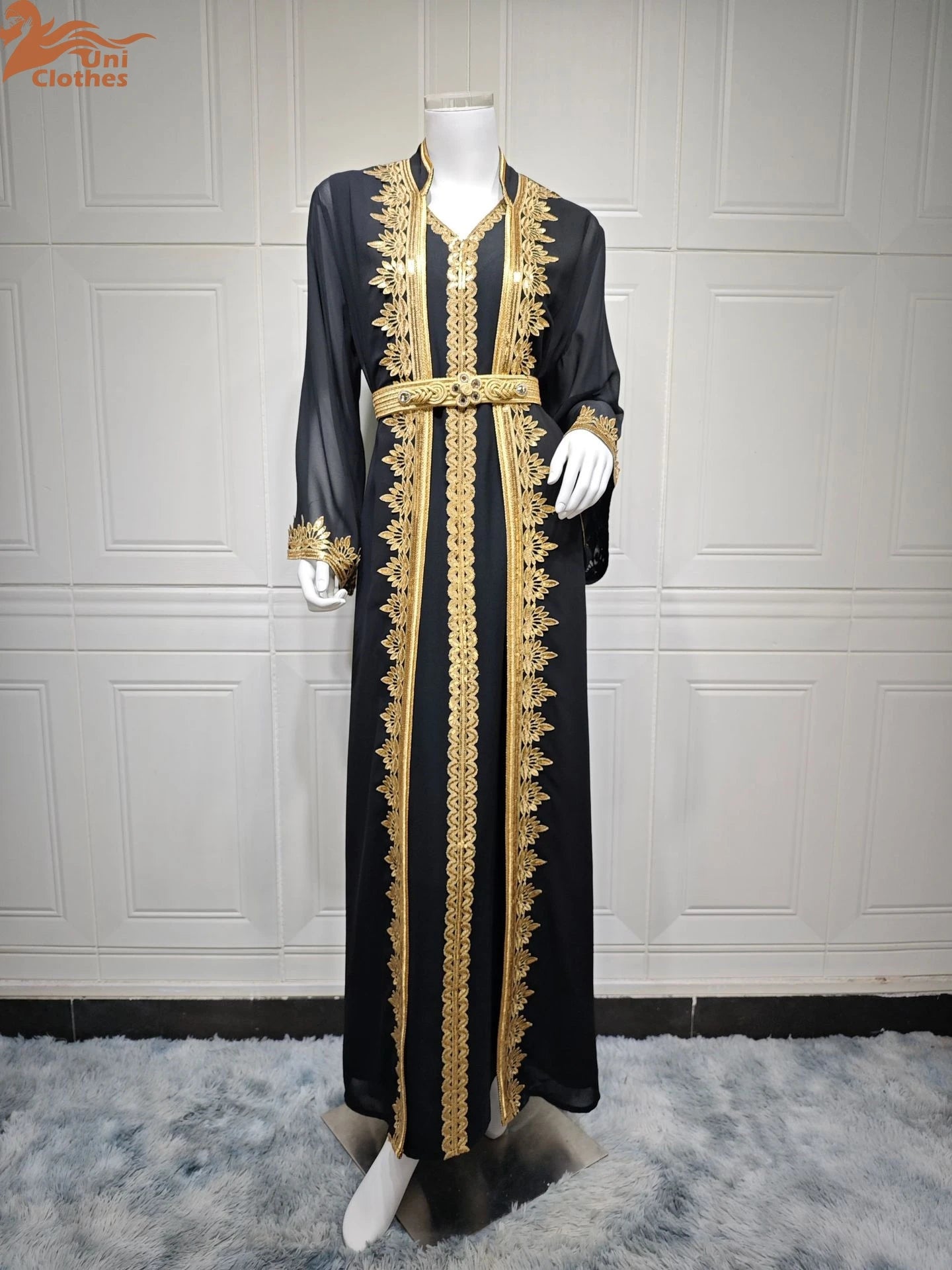 Muslim Sets Women Embroidery Evening Dress Dubai Abaya Turkey Kaftan Eid Djellaba Ramadan Morocco Caftan Jalabiya Vestido AB422