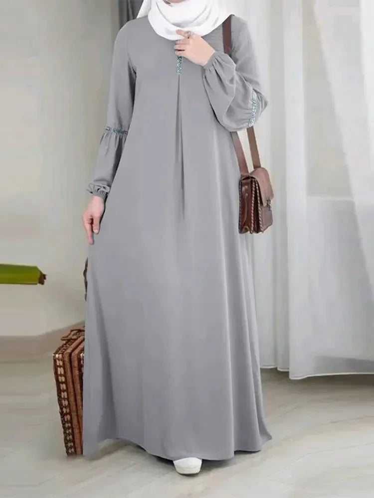 Arabian Dubai Abayas Women Clothes Musulmane Casual Sequin Sundress Muslim Dress Women Stretch Cuff Kaftan Lislamic Clothing