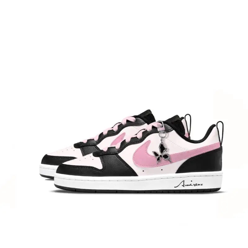 【Customize】Nike Court Borough Skateboarding Shoes Women's Low-top Black/white/pink Sneakers shoes BQ5448-115