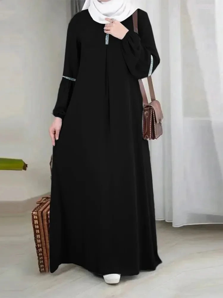 Arabian Dubai Abayas Women Clothes Musulmane Casual Sequin Sundress Muslim Dress Women Stretch Cuff Kaftan Lislamic Clothing