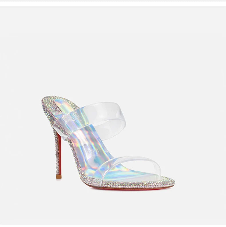 Transparent PVC Rhinestone Women's sandals Red Shiny Bottoms heeled sandals trend 2024 High-heeled slippers Luxury party women