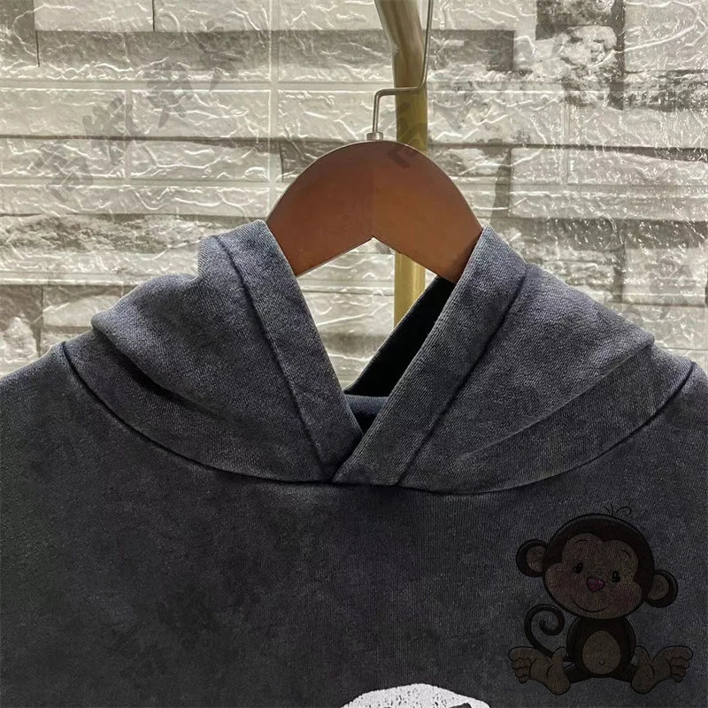 Red letter printed ERD men's hoodie retro pure cotton loose casual sportswear streetwear men