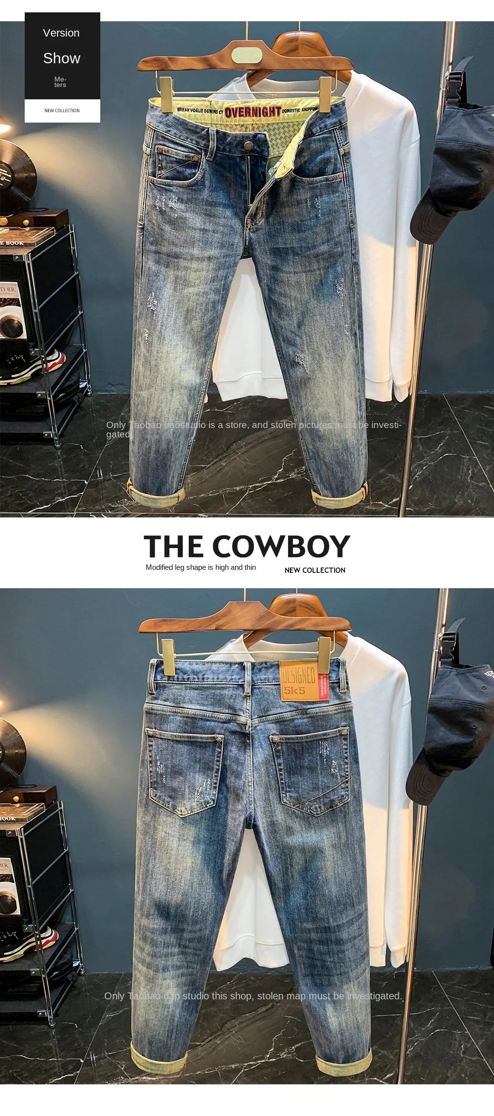 Light Luxury Jeans for Men 2024 Autumn Retro Distressed Casual Trousers Fashion Street Skinny Denim Pants