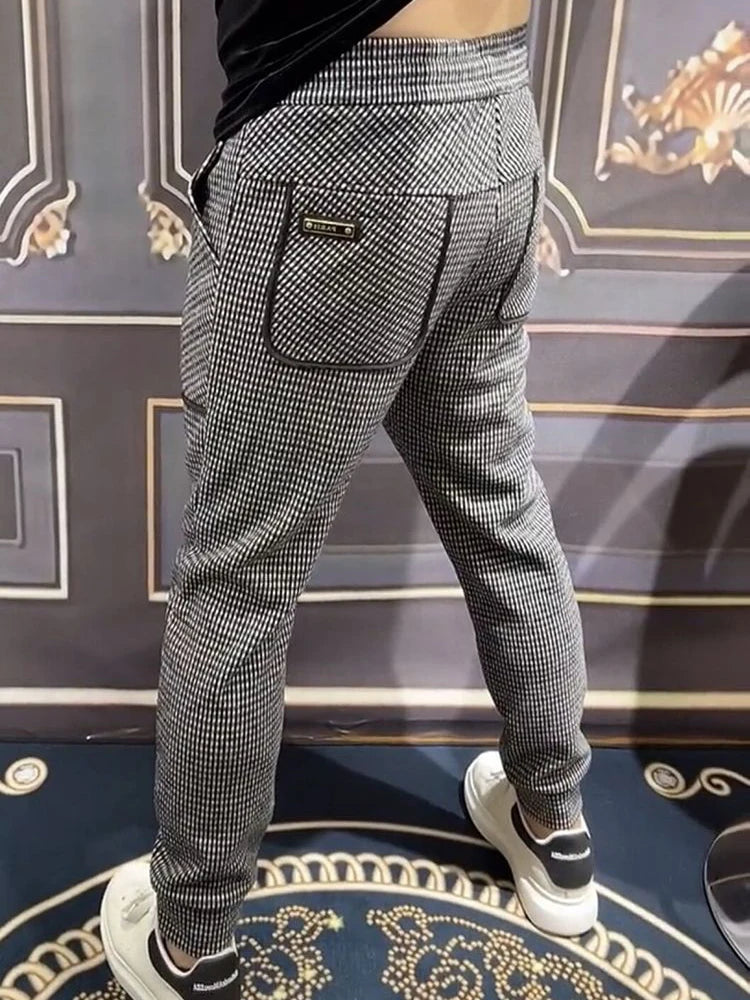 Luxury brand pencil sports pants pitted plaid fashion men's trousers high quality outdoor casual sweatpant