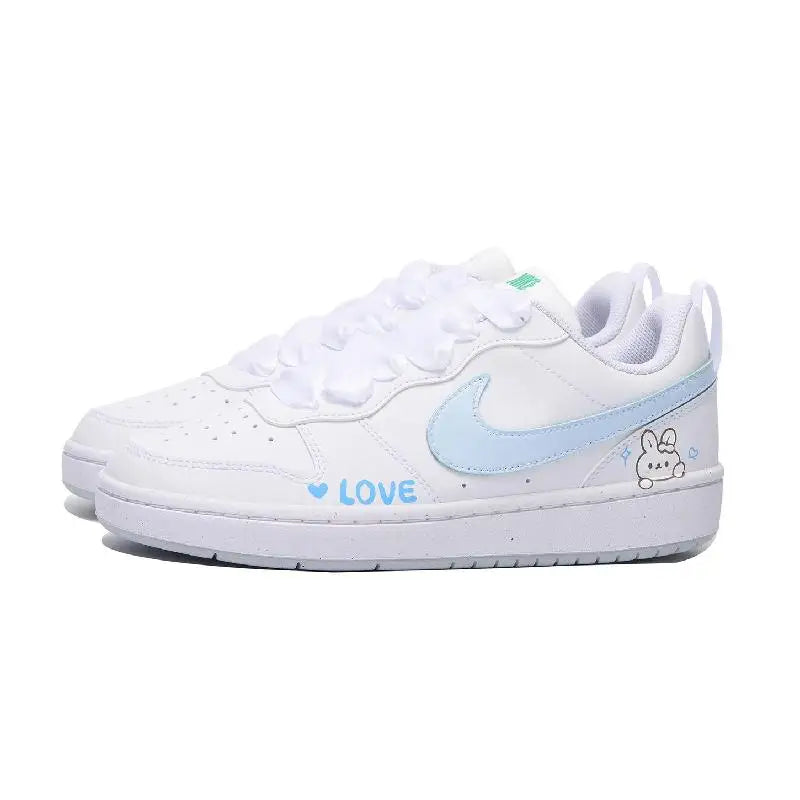 【Customize】Nike Court Borough Skateboarding Shoes Women's Low-top White/Blue Sneakers shoes DV5456-109