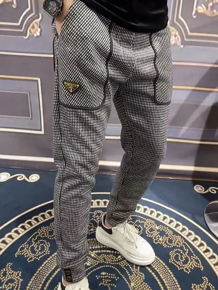 Luxury brand pencil sports pants pitted plaid fashion men's trousers high quality outdoor casual sweatpant