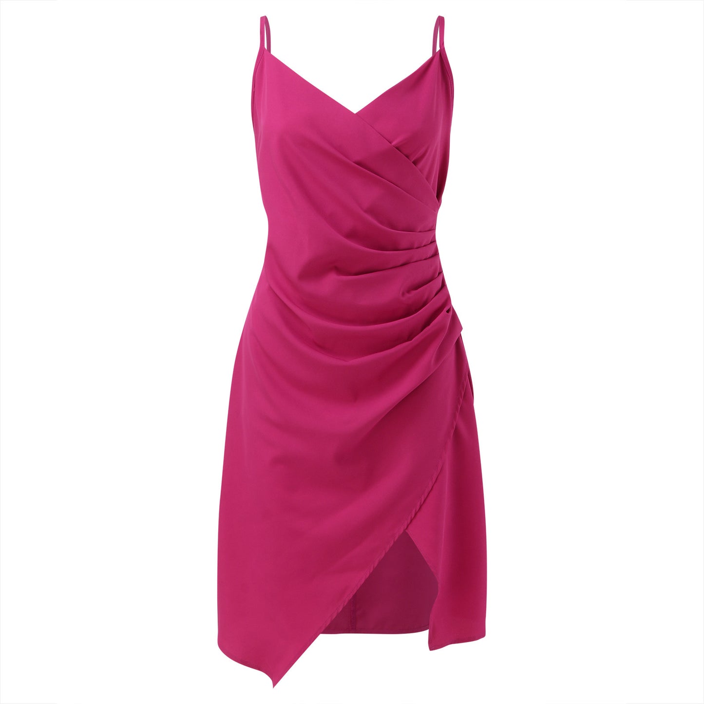 Women Mini Dress Summer Fashion Spaghetti Strap Sleeveless Nipped Waist Side Slit Dresses Solid Pleated Party Evening Dresses