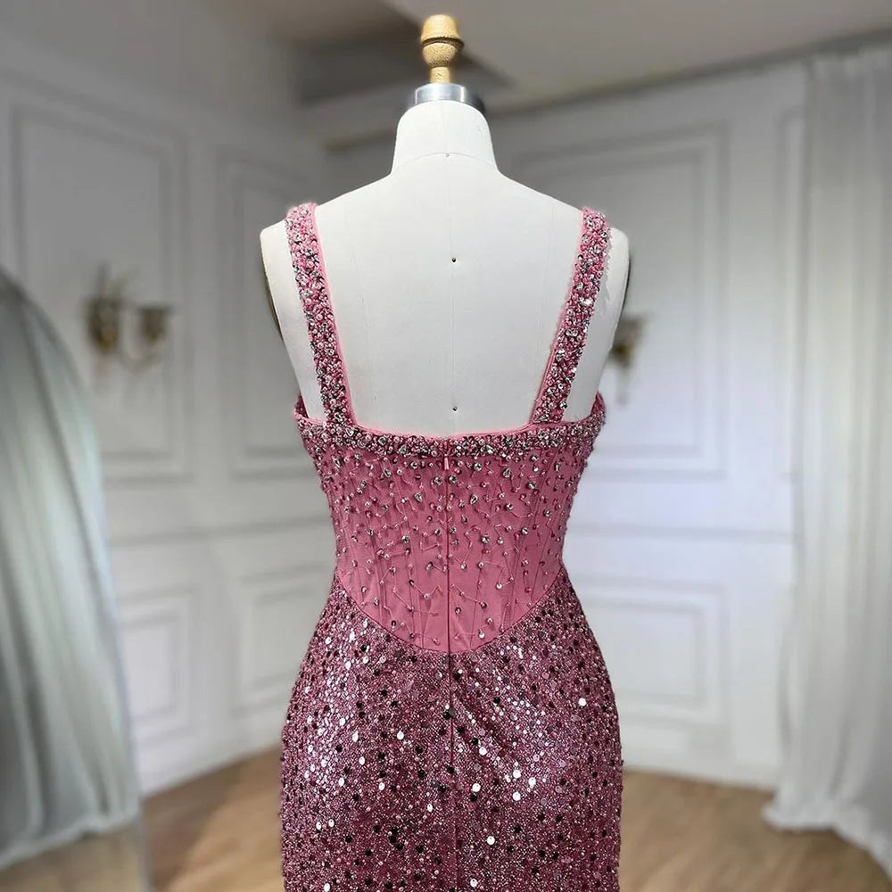 Serene Hill Beige Mermaid Floor Length Evening Gowns Luxury Beaded Crystal Spaghetti Strap Party Drsses For Women 2024 LA72163