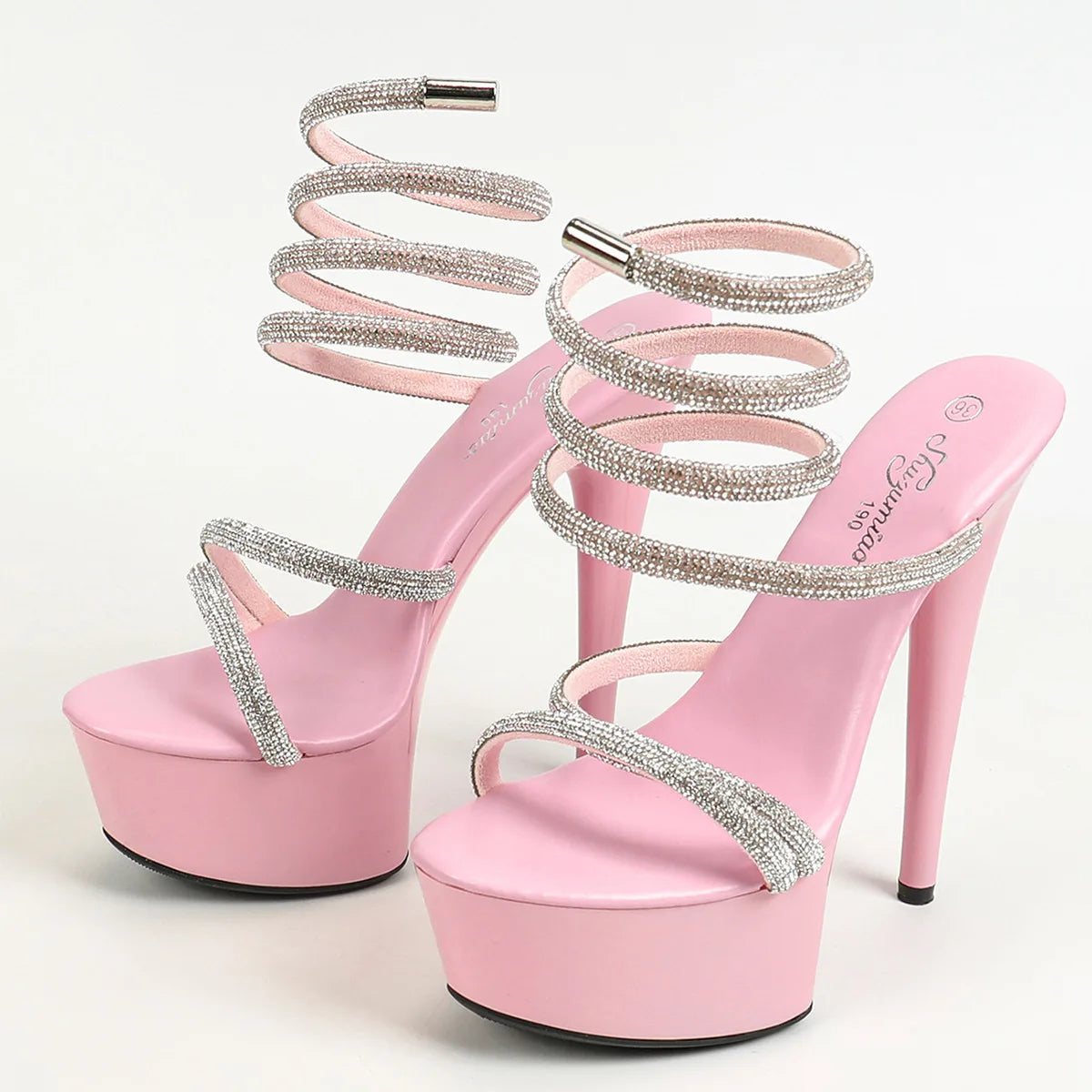 Sexy Ankle Strap Summer Sandals Women Party High Heels Black Platform Bling Diamond Stilettos 15CM Luxury Rhinestone Model Shoes