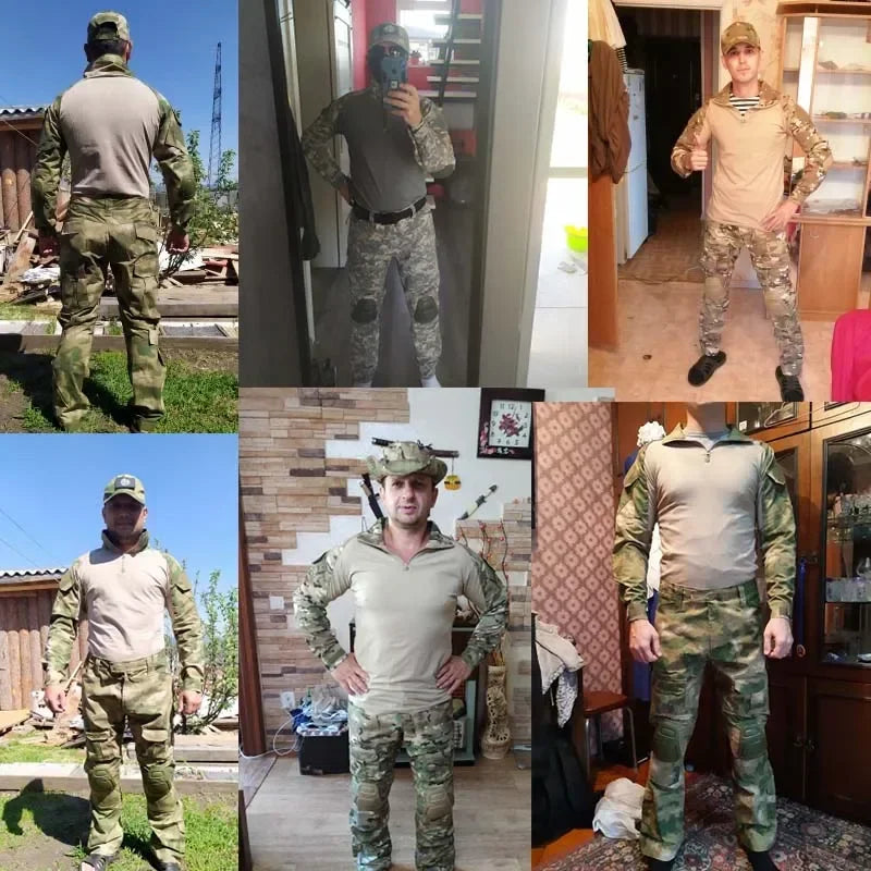 Outdoor Long Sleeve Tactical Shirts CP Combat Shirt 1/4 Zipper Ripstop Cotton Wear-resisting Camo Airsoft T Shirts Men Clothing