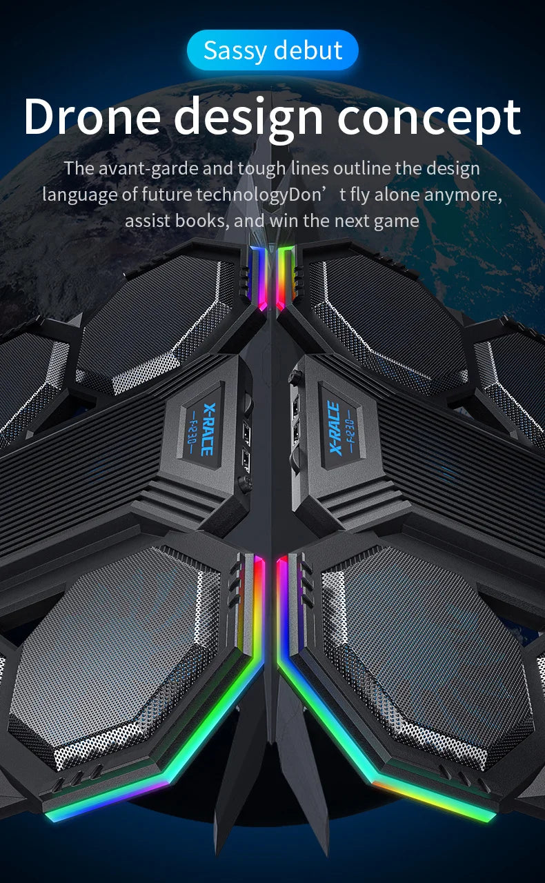 Laptop Cooler Cooling Pad 6 Fans Rgb Laptop Cooling Stand Cooler Radiator Base Notebook Holder with LED Phone Expansion Holder