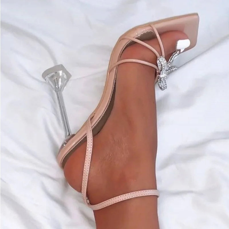Comemore Women's High Heels Sexy Sandal Women Stiletto Heel Slingback Shoes Woman Summer 2023 Fashion Rhinestone Plus Size 42 43