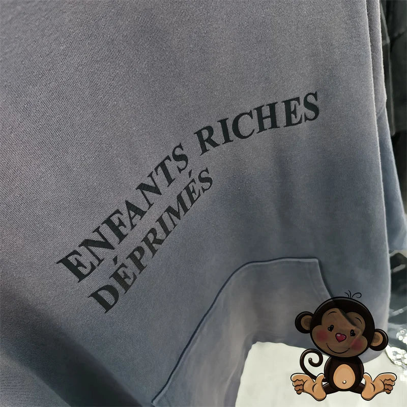 Washed Blue Best Quality 1:1 ERD Men's Hoodie Thick and Loose Enfants Riches D é Prim é s Printed Sweatshirt